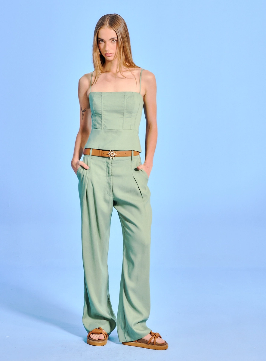 Calça Feminina Alfaiataria Com Cinto Verde Souisy
