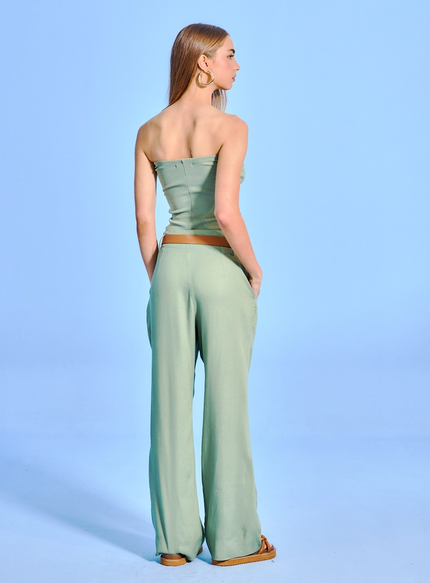 Calça Feminina Alfaiataria Com Cinto Verde Souisy