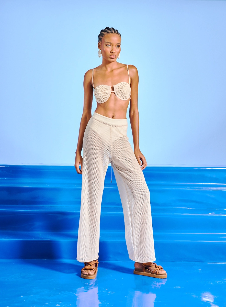 Calça Feminina Tule Wide Leg Bege Souisy