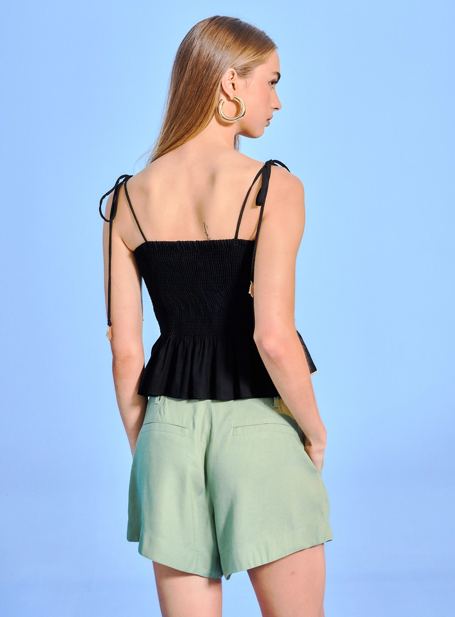Short Feminino Comfort Linho Com Pences Verde Souisy