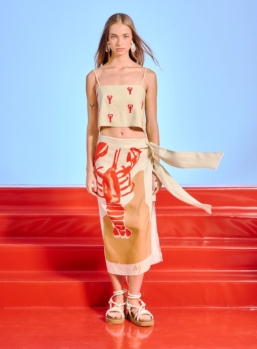 Saia Midi Com Amarração Estampada Estampados Souisy