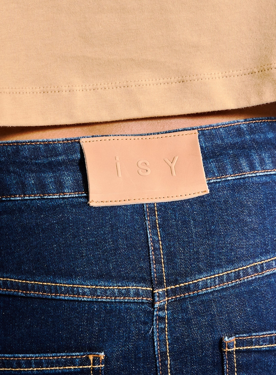 Saia Jeans Comfort Com Fenda Índigo Souisy