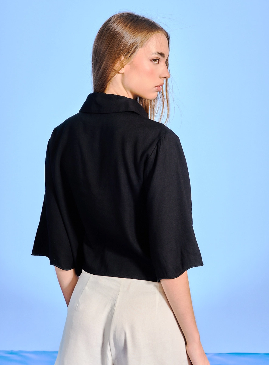 Camisa Feminina Comfort Manga 3/4 Encurtada Preto Souisy
