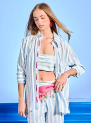 Camisa Feminina Linho Alongada Listrada