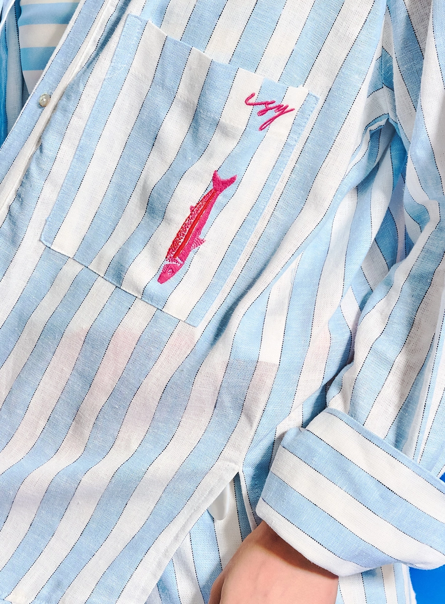 Camisa Feminina Linho Alongada Listrada Estampados Souisy