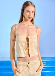 Blusa Feminina Botões Decorativos Listrada