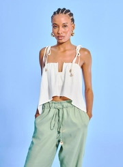 Blusa Feminina Alça Fina Com Pingente E Amarração