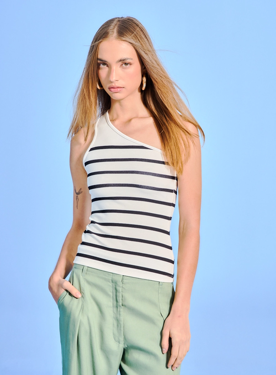 Blusa Feminina Ombro Só Listrada Estampados Souisy