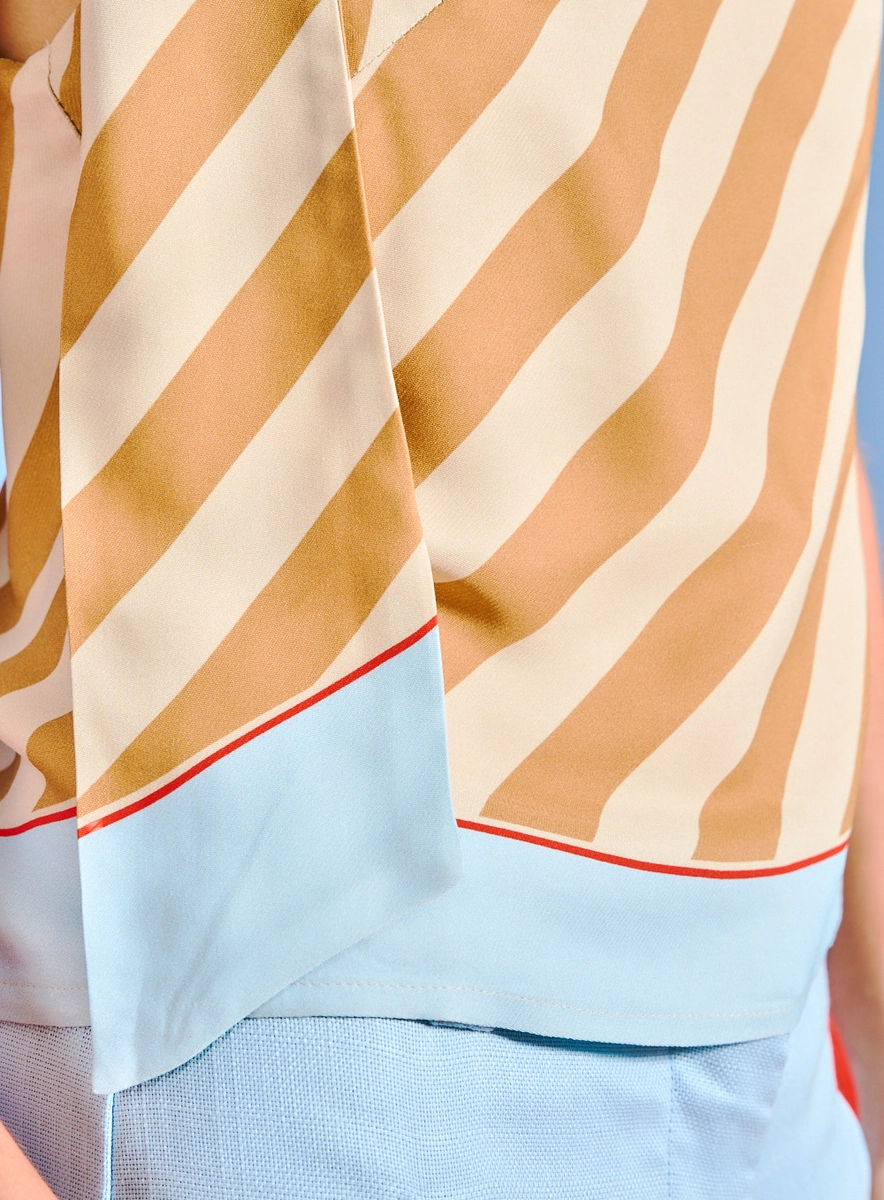 Blusa Feminina Listrada Ombro Só Com Amarração Estampados Souisy
