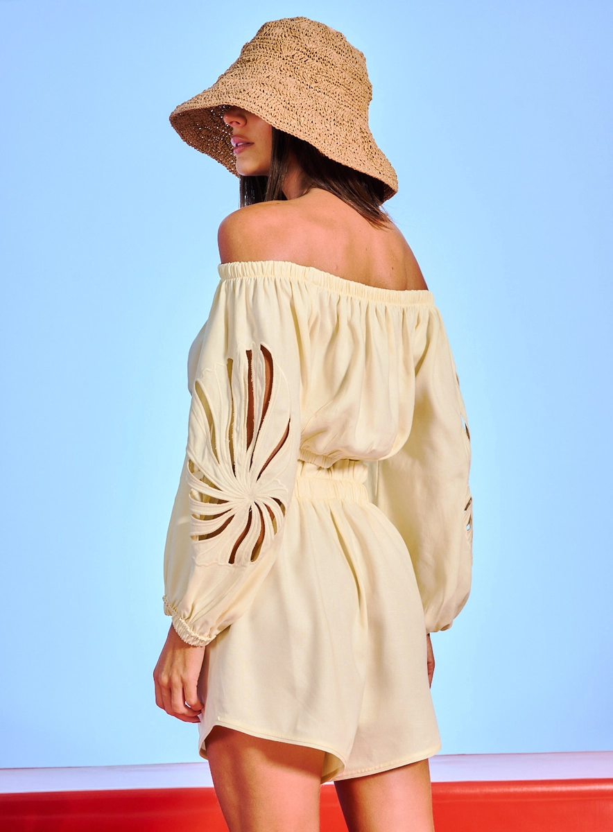 Blusa Feminina Linho Sem Alça Bordada Bege Souisy