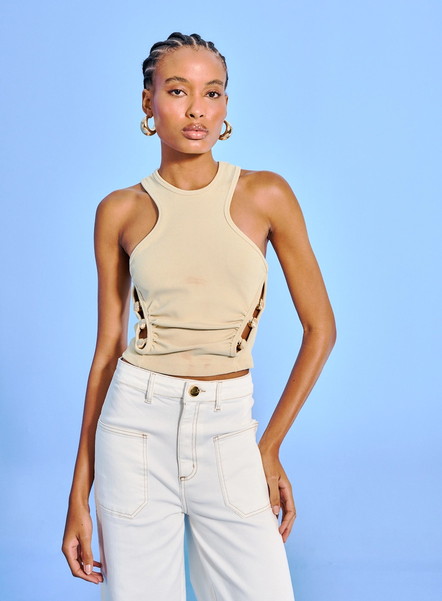 Regata Feminina Comfort Detalhe Lateral Bege Souisy