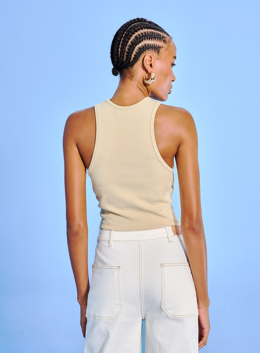 Regata Feminina Comfort Detalhe Lateral Bege Souisy