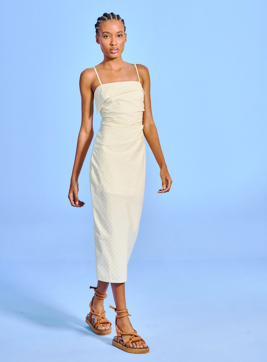 Vestido Decote Com Sobreposição Listrado Estampados Souisy