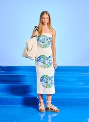 Vestido Sem Alça Com Fenda Estampado
