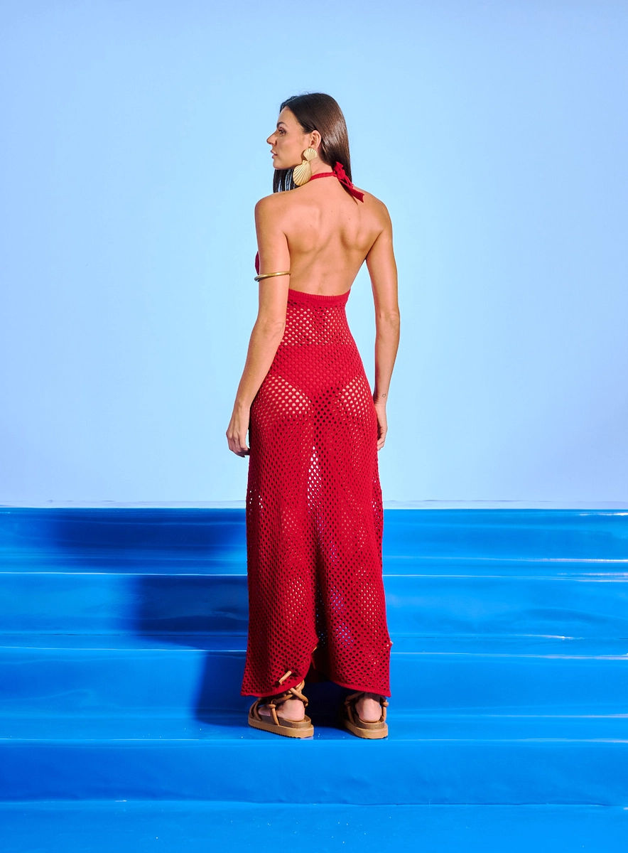 Vestido Tricô Longo Costas Abertas Bordô Souisy