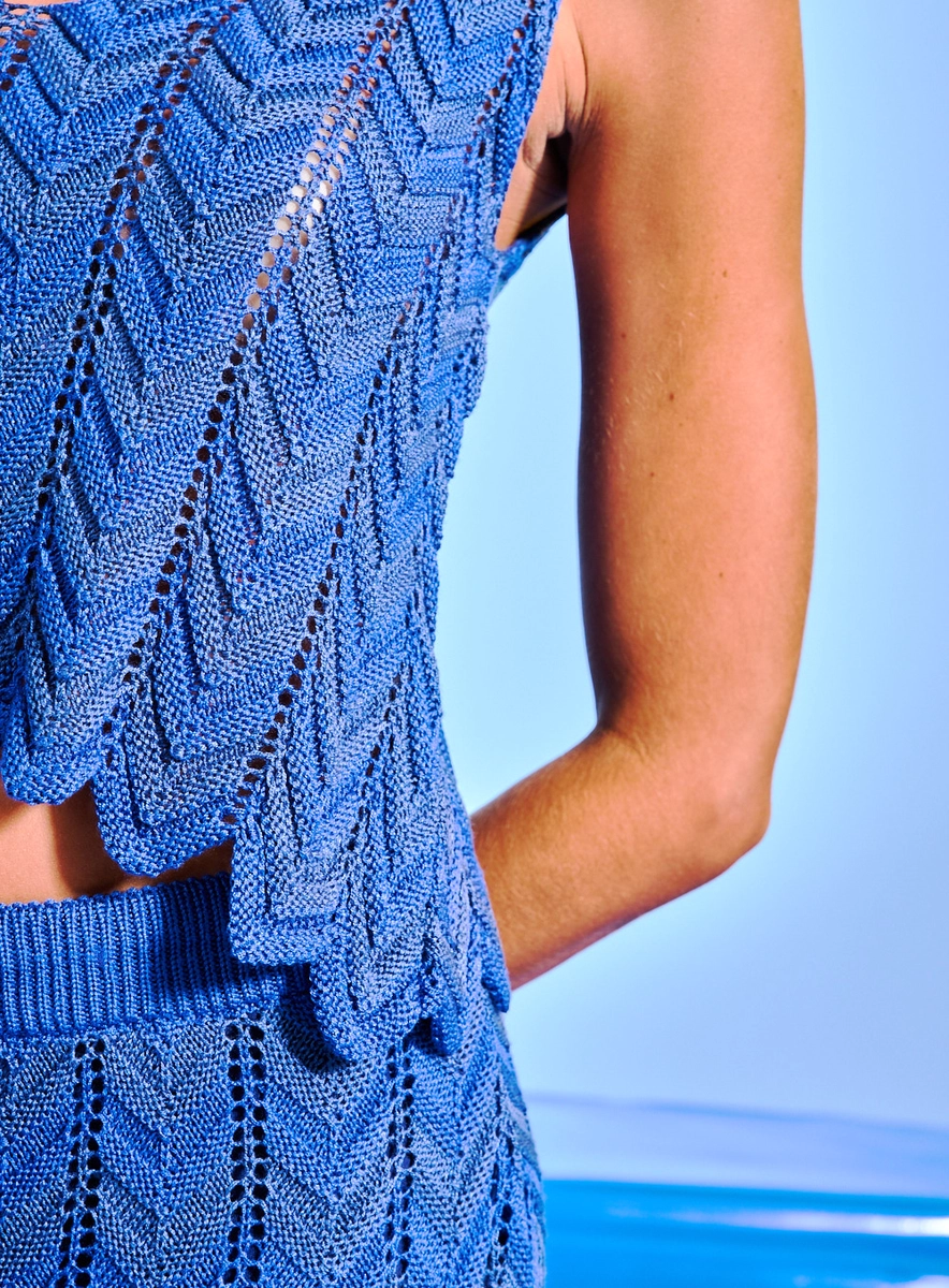 Top Tricô Alça Larga Azul Souisy