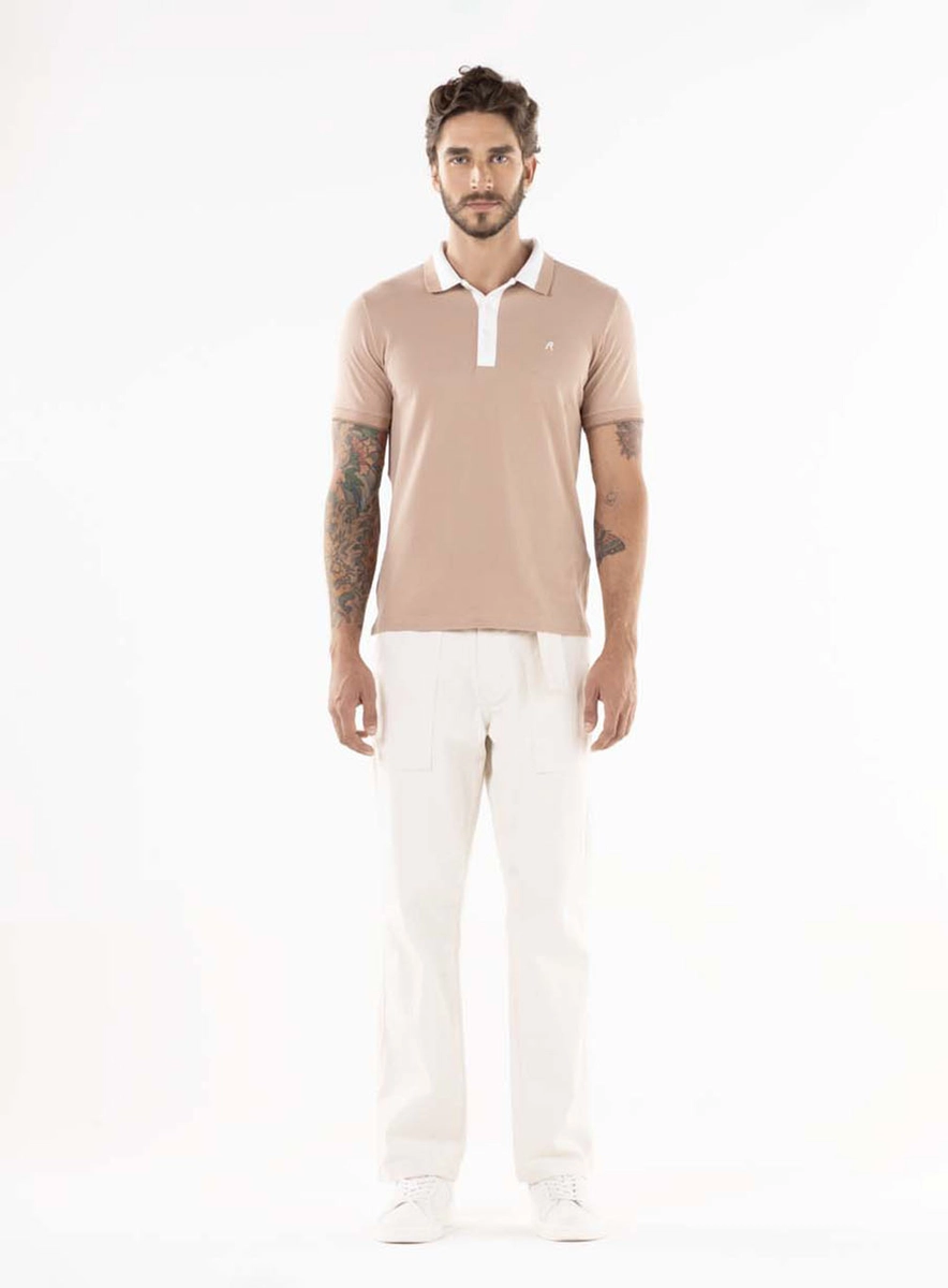 Camisa Polo Masculina Duo Color Bege Essencia Lcecci