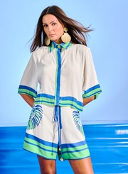 Camisa Feminina Alfaiataria Gola Polo Estampada