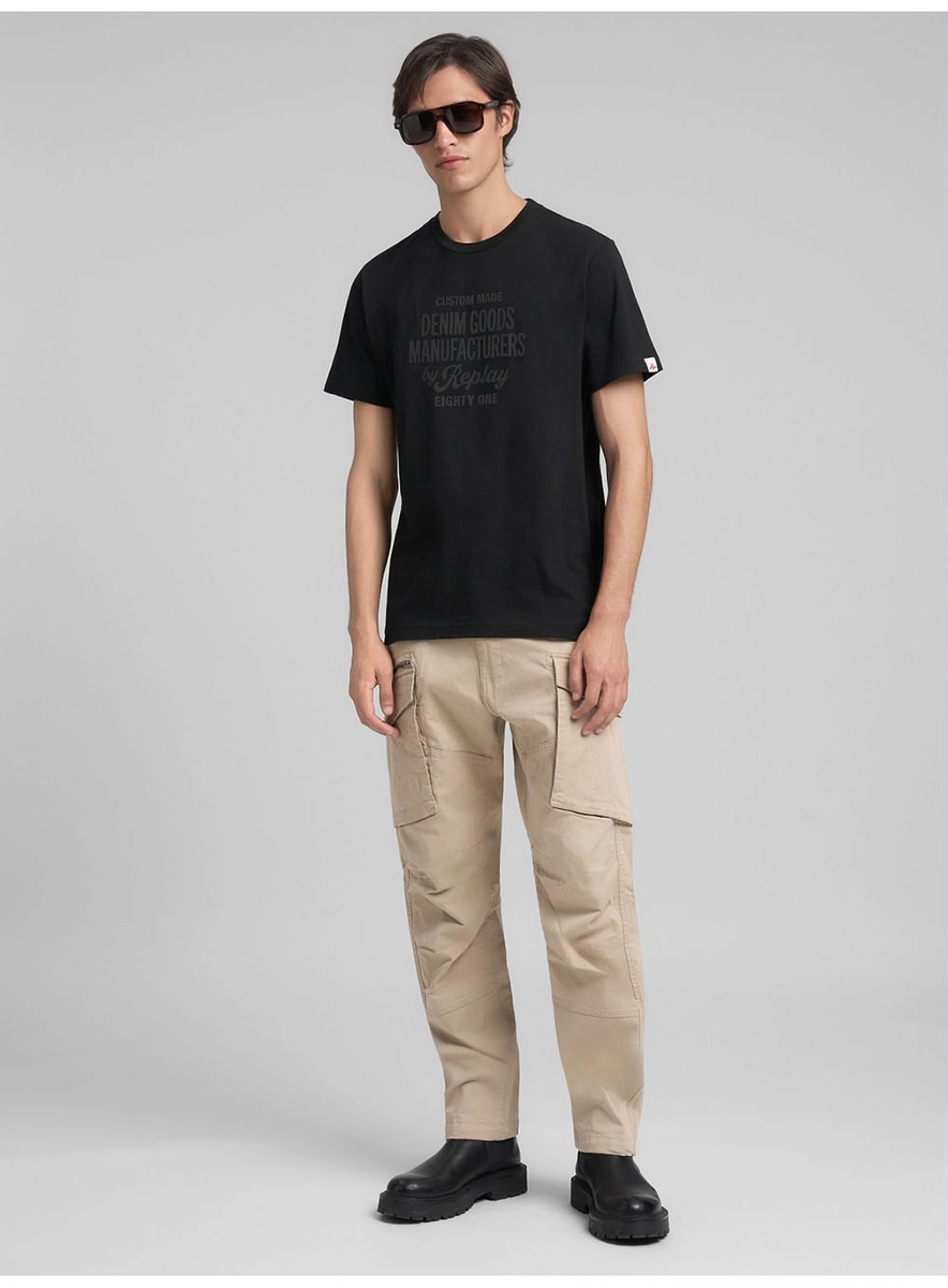Calça Masculina Em Sarja Cargo Preto Replay