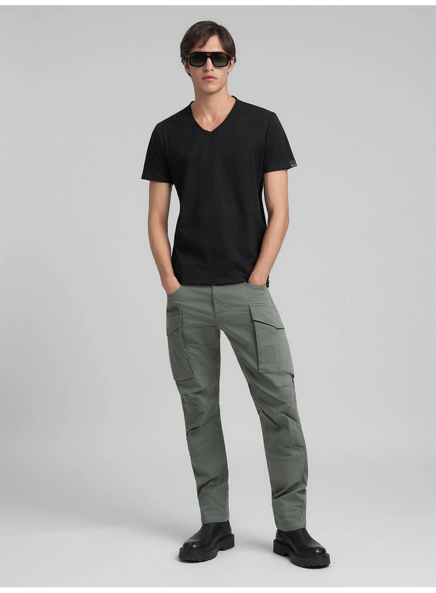 Calça Masculina Em Sarja Cargo Preto Replay
