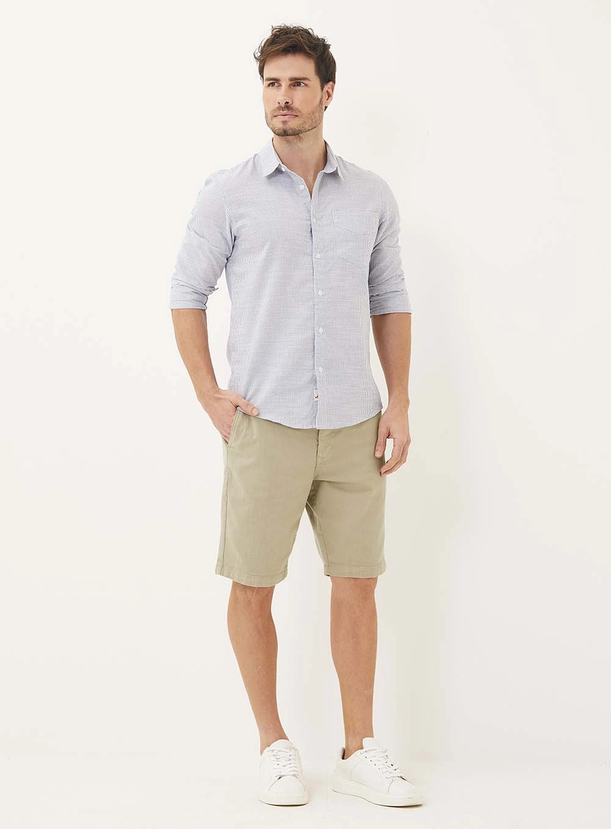 Bermuda Sarja Masculina Alfaiataria Chino Bege Essencia Lcecci