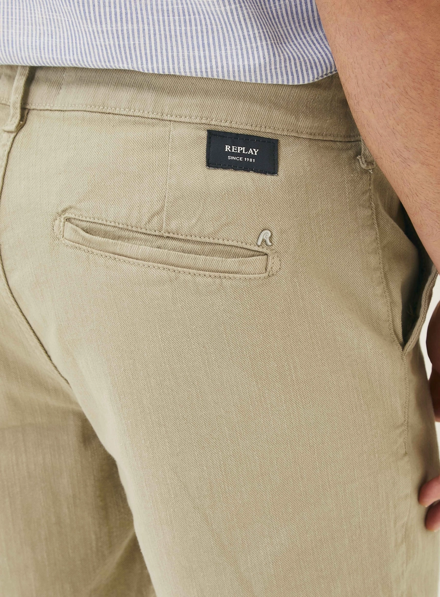 Bermuda Sarja Masculina Alfaiataria Chino Bege Essencia Lcecci