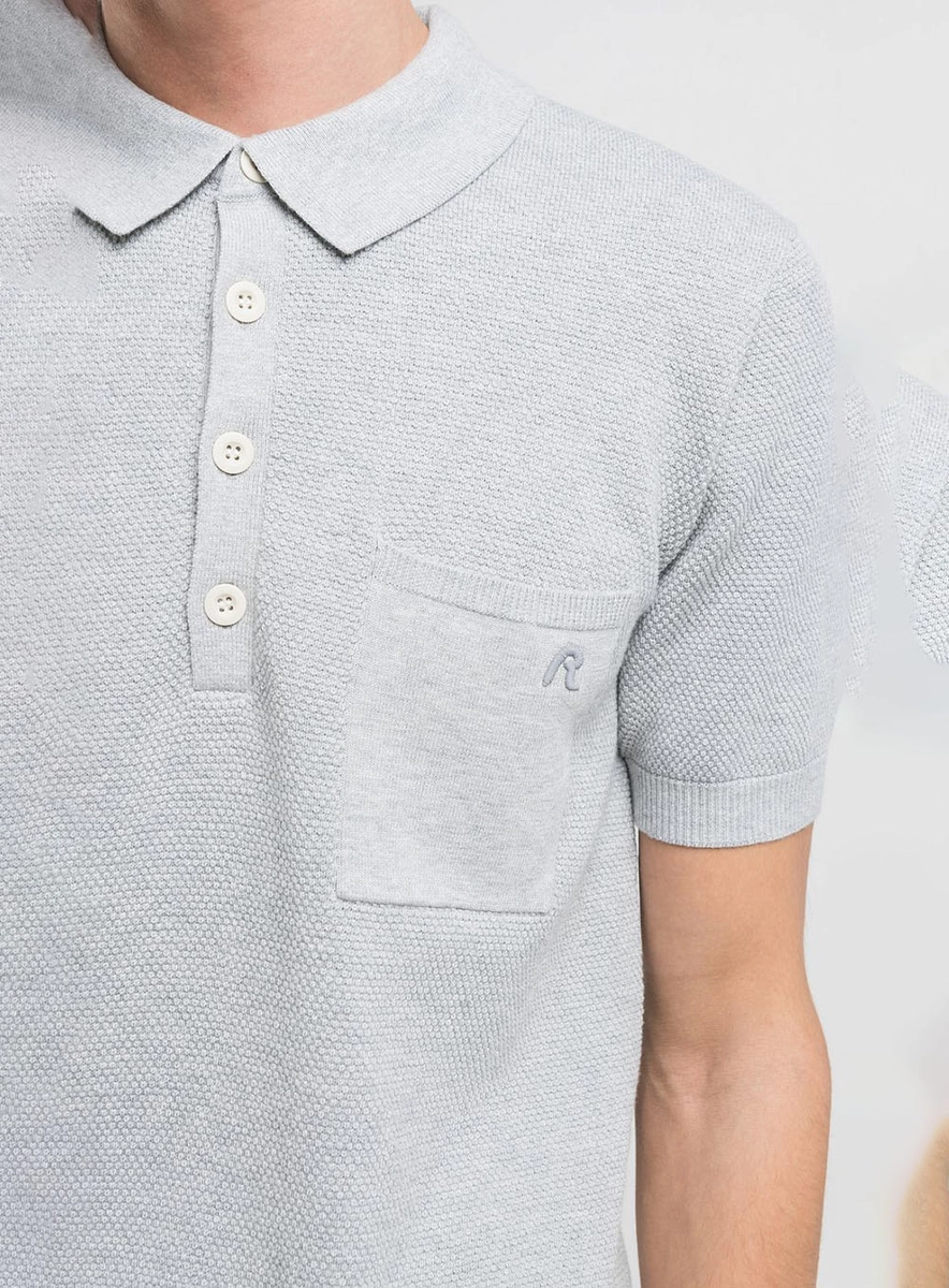 Polo Tricô Com Bolso Azul Lcecci