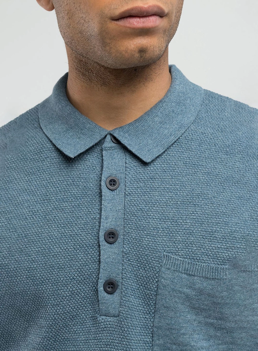 Polo Tricô Com Bolso Azul Lcecci