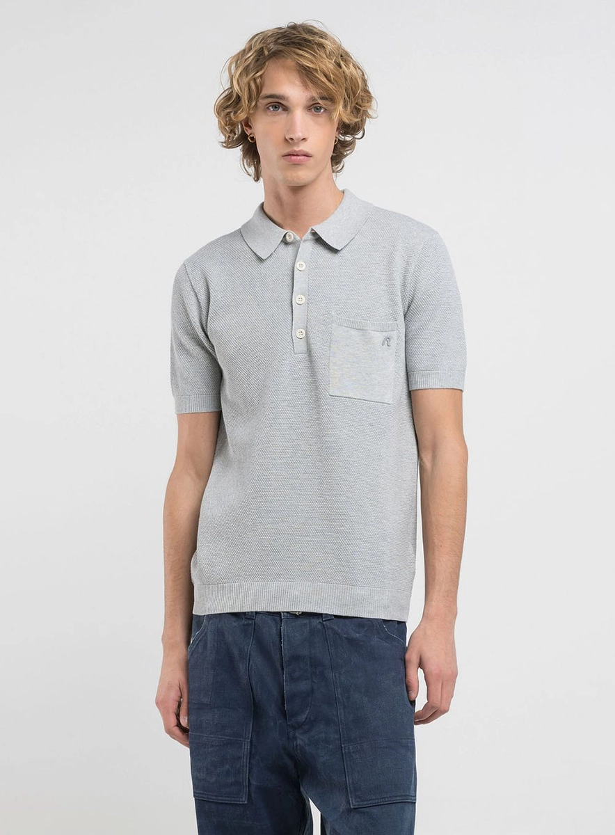Polo Tricô Com Bolso Azul Lcecci