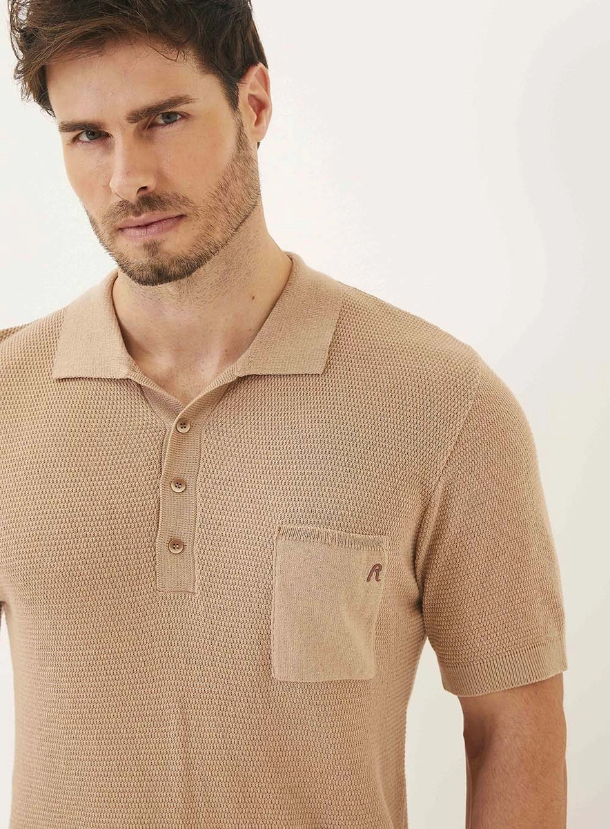Polo Tricô Com Bolso Azul Lcecci