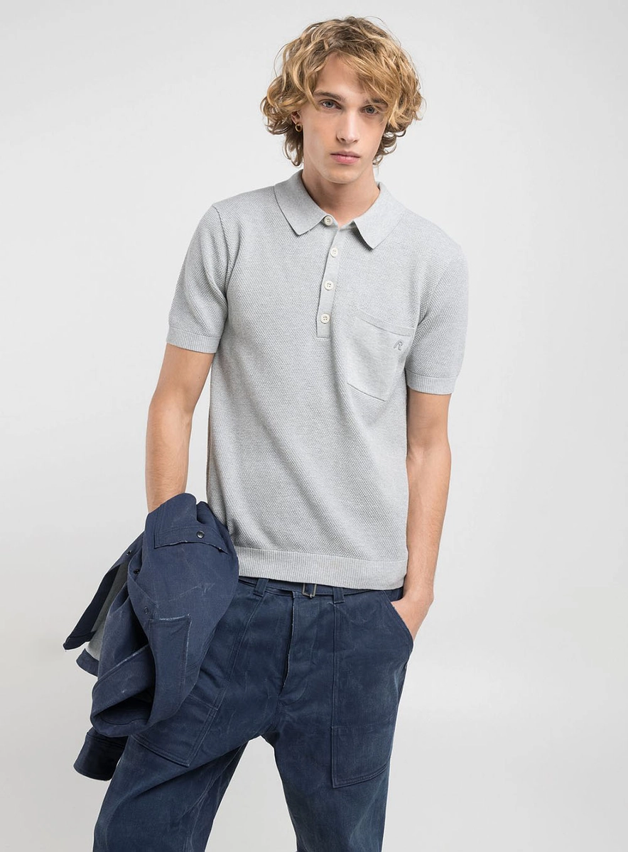 Polo Tricô Com Bolso Azul Lcecci
