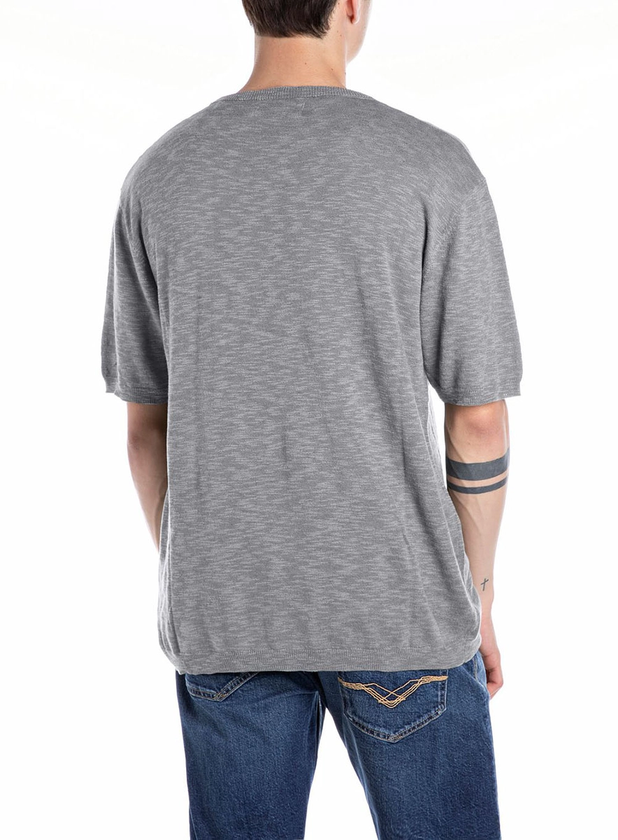 Camiseta Em Tricô Cinza Sand Lcecci