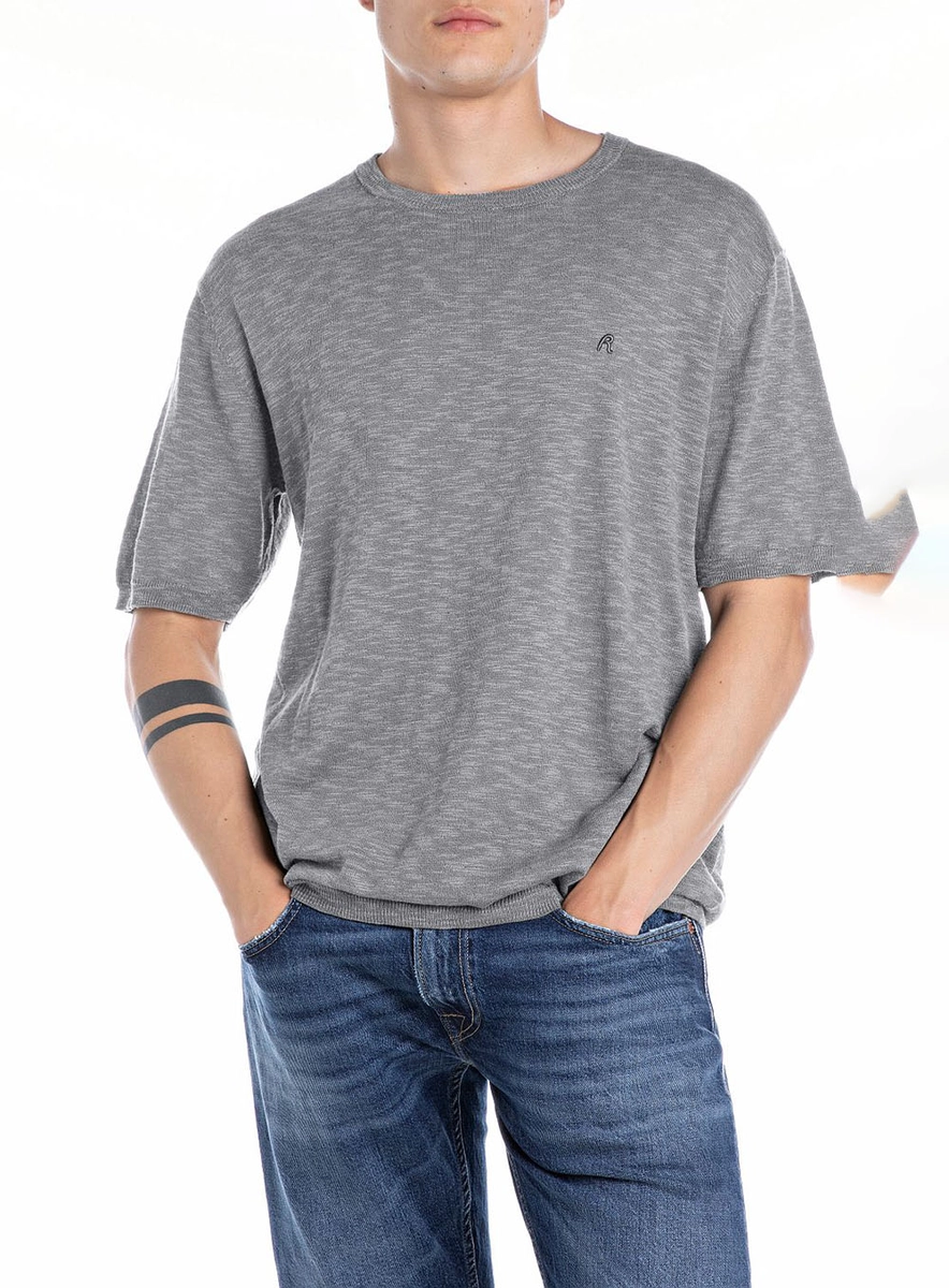 Camiseta Em Tricô Cinza Sand Lcecci