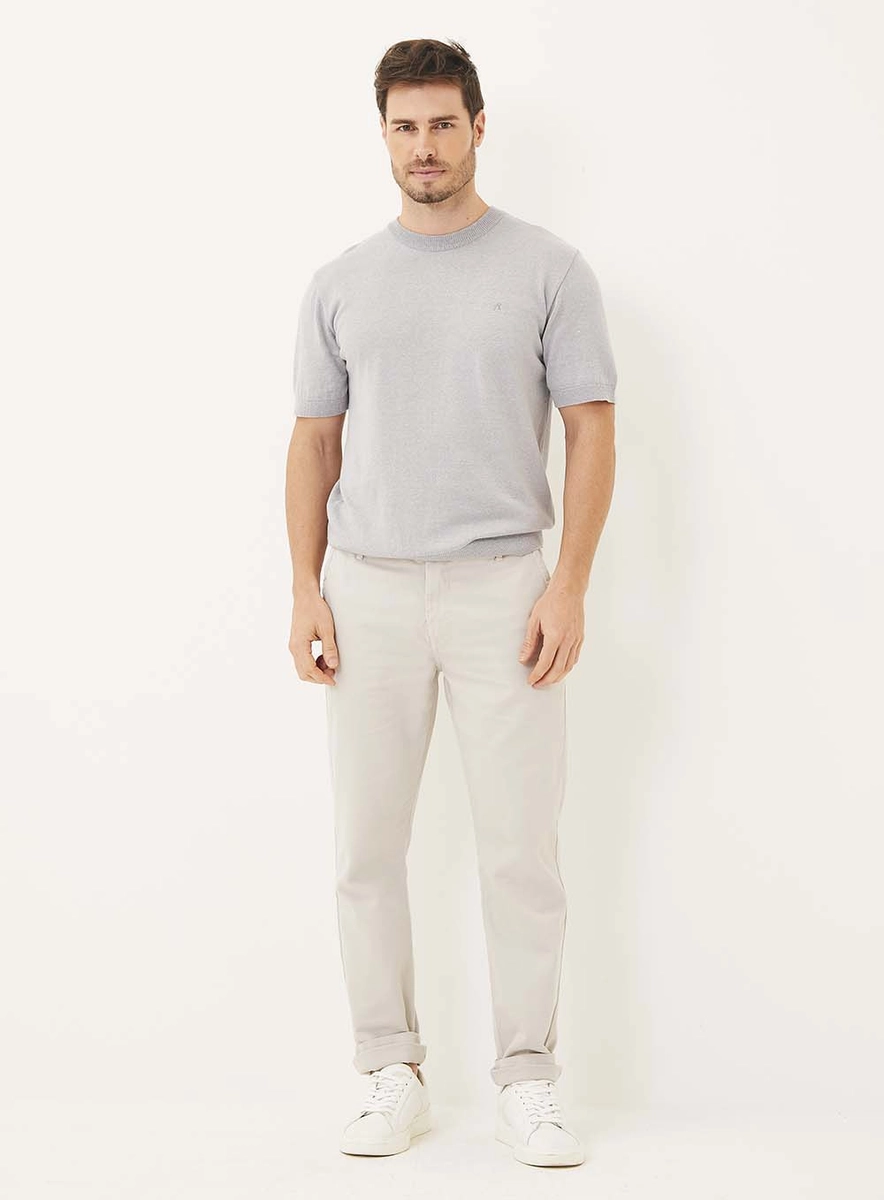 Camiseta Em Tricô Cinza Sand Lcecci