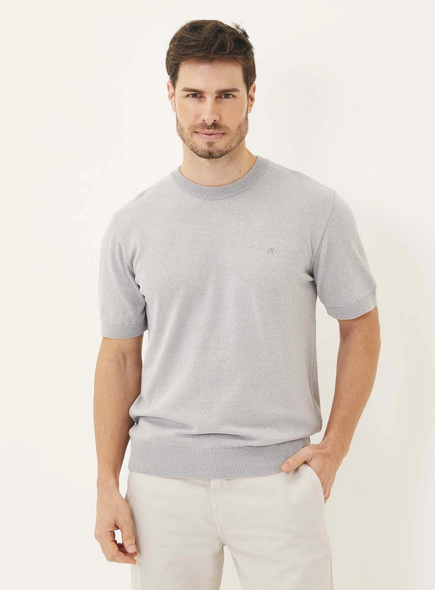 Camiseta Em Tricô Cinza Sand Lcecci