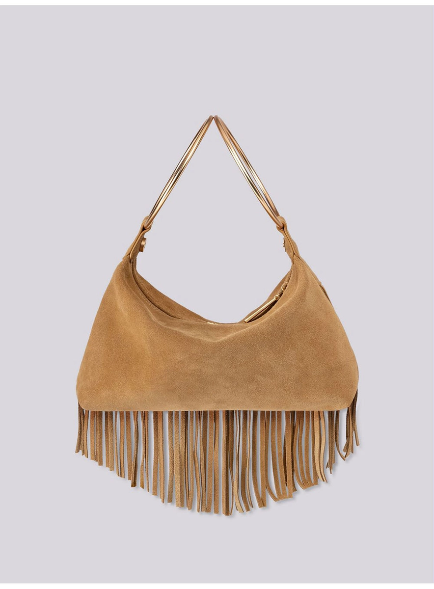 Bolsa Média Alça Em Argolas E Franjas Marrom Torkati Lcecci