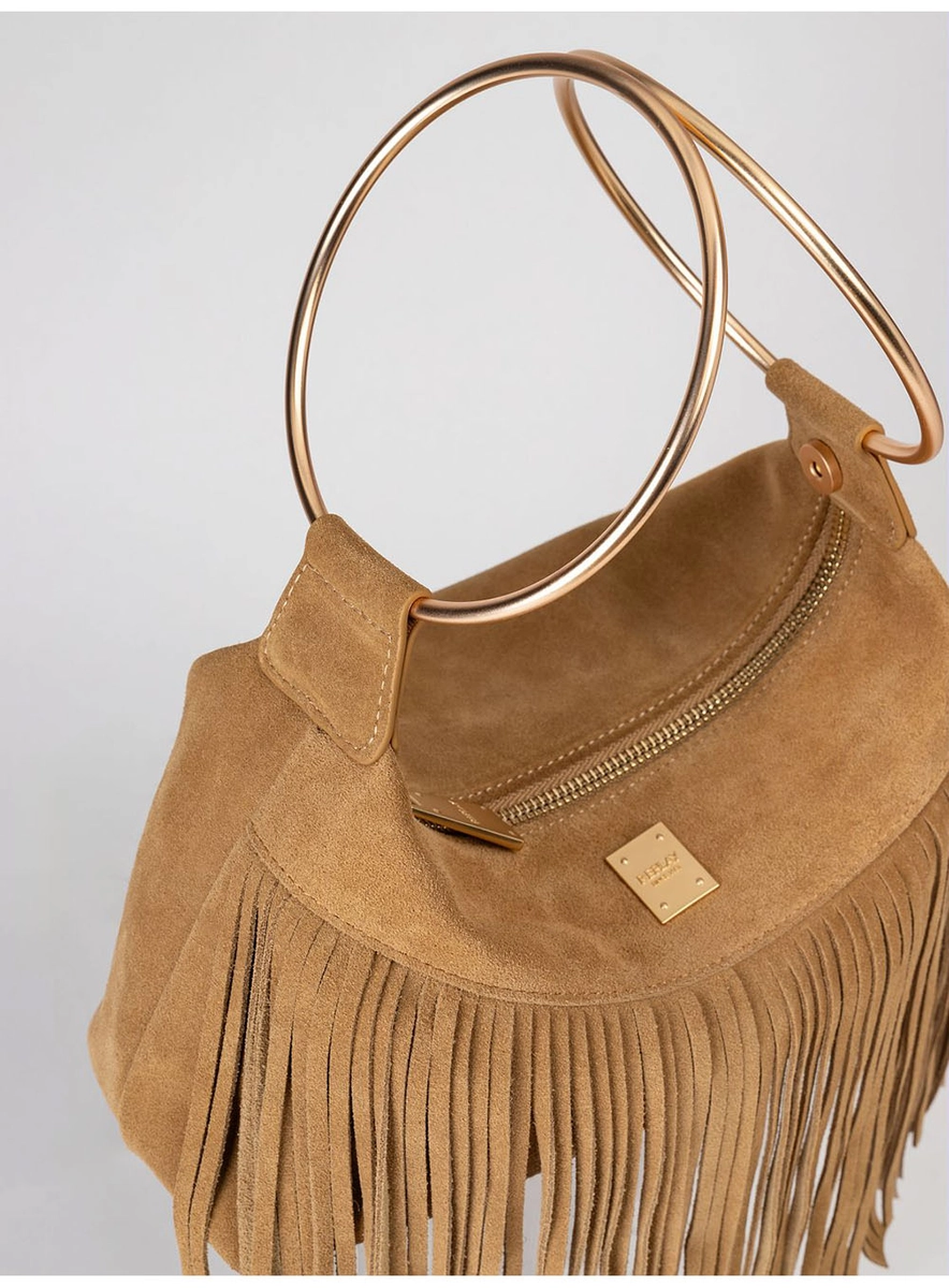Bolsa Média Alça Em Argolas E Franjas Marrom Torkati Lcecci