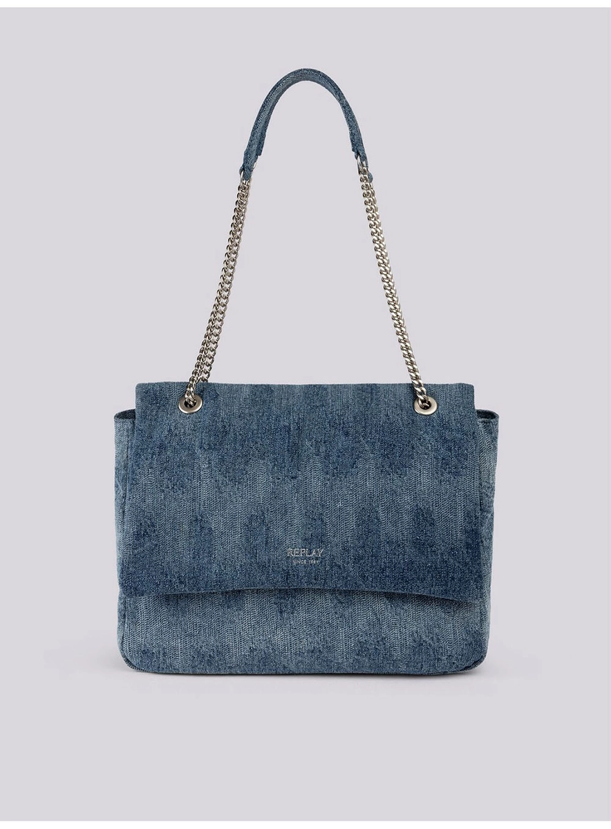 Bolsa Jeans Alça Em Corrente Índigo Médio Lcecci