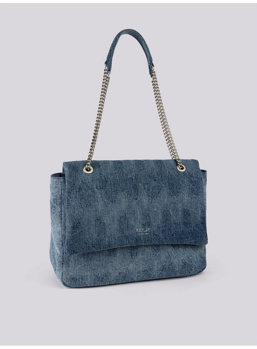 Bolsa Jeans Alça Em Corrente Índigo Médio Lcecci