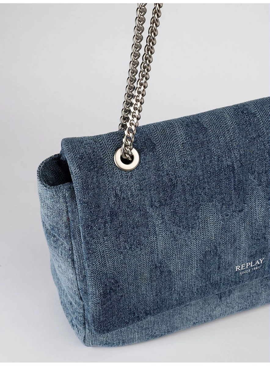 Bolsa Jeans Alça Em Corrente Índigo Médio Lcecci