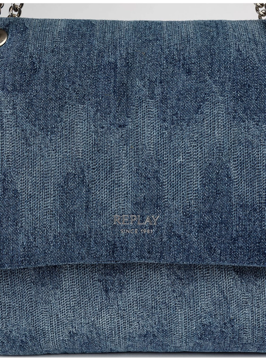 Bolsa Jeans Alça Em Corrente Índigo Médio Lcecci