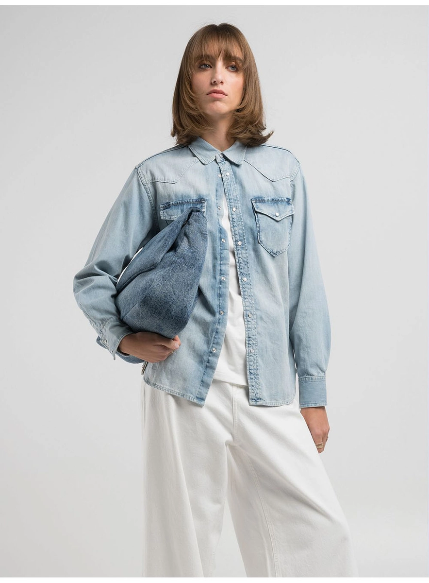 Bolsa Jeans Alça Em Corrente Índigo Médio Lcecci