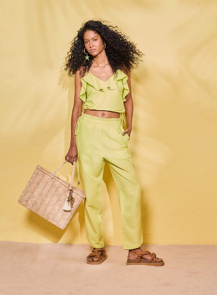 Calça Basic Comfort Cós Elástico Com Amarração Verde Souisy