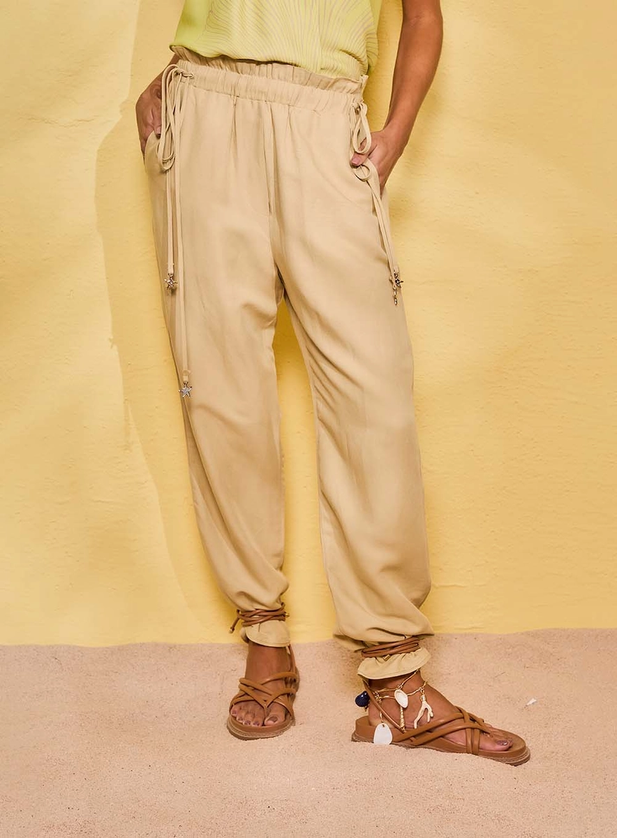 Calça Basic Comfort Cós Elástico Com Amarração Verde Souisy