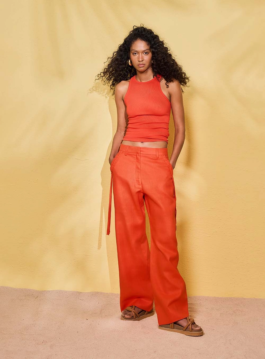 Calça Com Tranças Laranja Souisy