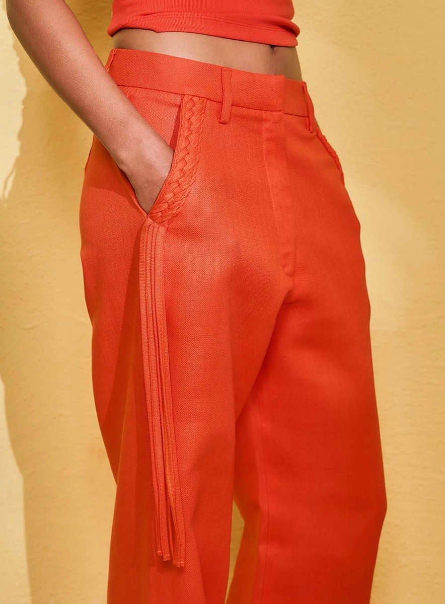 Calça Com Tranças Laranja Souisy