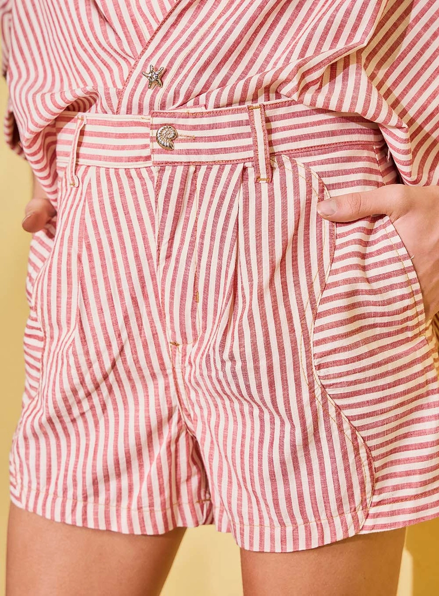 Short Sarja Ivy Alfaiataria Listrado Estampados Souisy