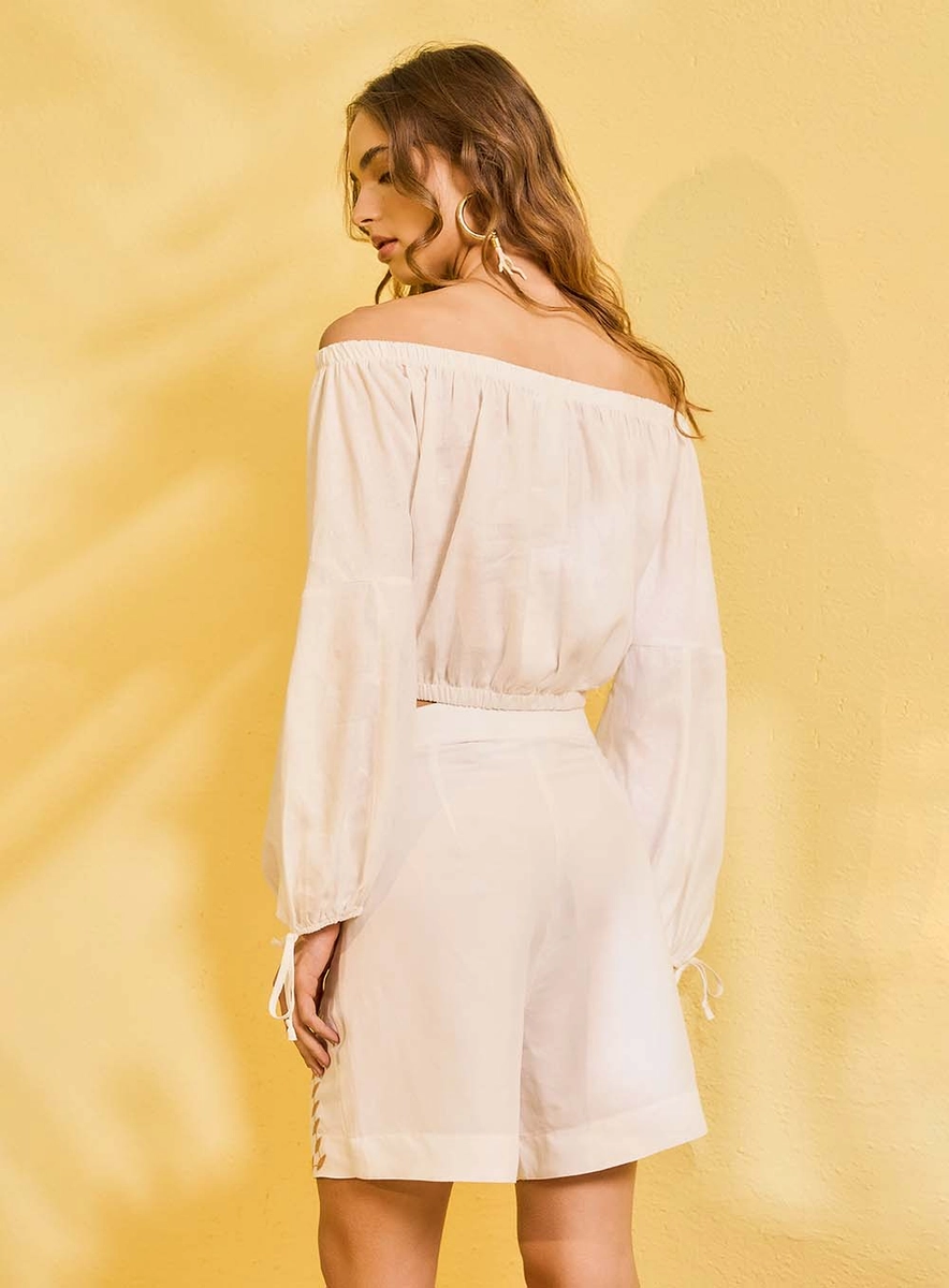 Blusa Manga Longa Com Bolsos Frontais Off Shell Souisy