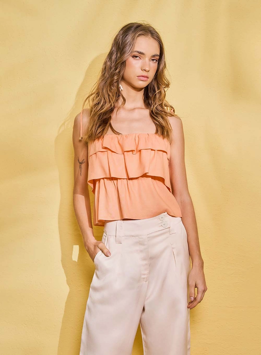 Blusa Básica Com Alças Finas Laranja Mexerica Souisy