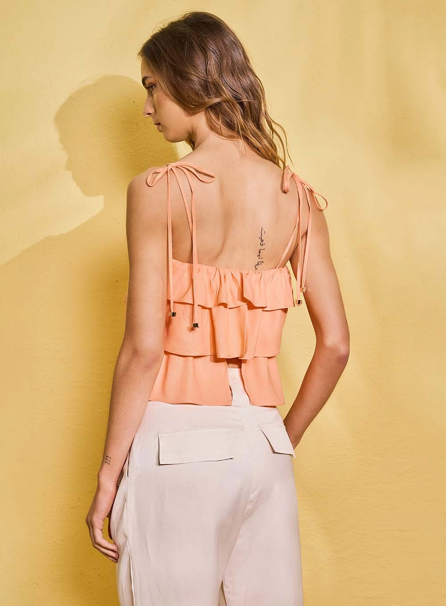 Blusa Básica Com Alças Finas Laranja Mexerica Souisy